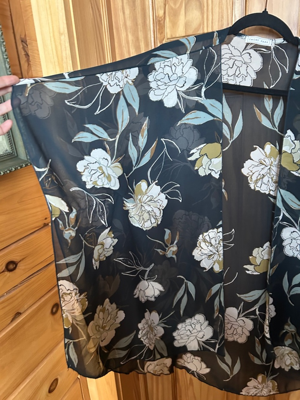 Floral Sheer Kimono in Green and Beige